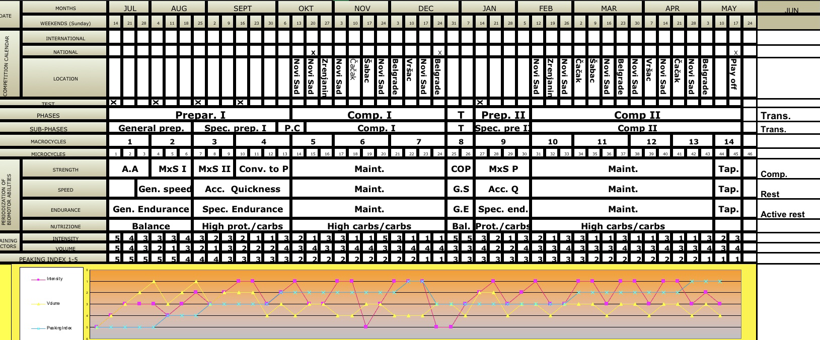 Periodized training plan for a basketball season