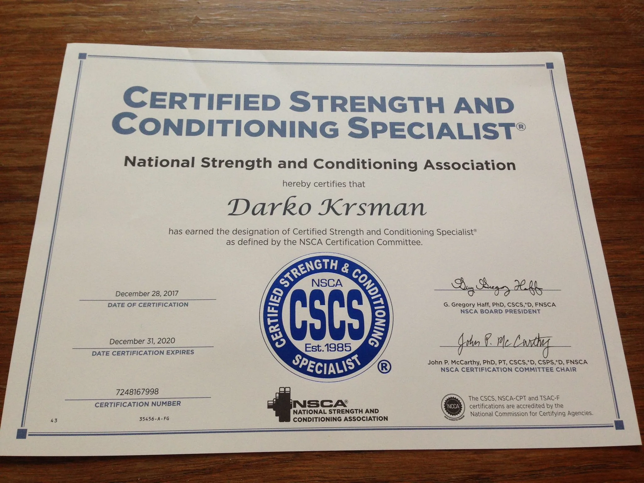 Certified strength and conditioning specialist certificate